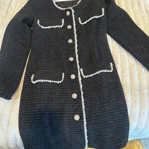 Lea & Viola Black Tweed Blazer with Pearl Trim